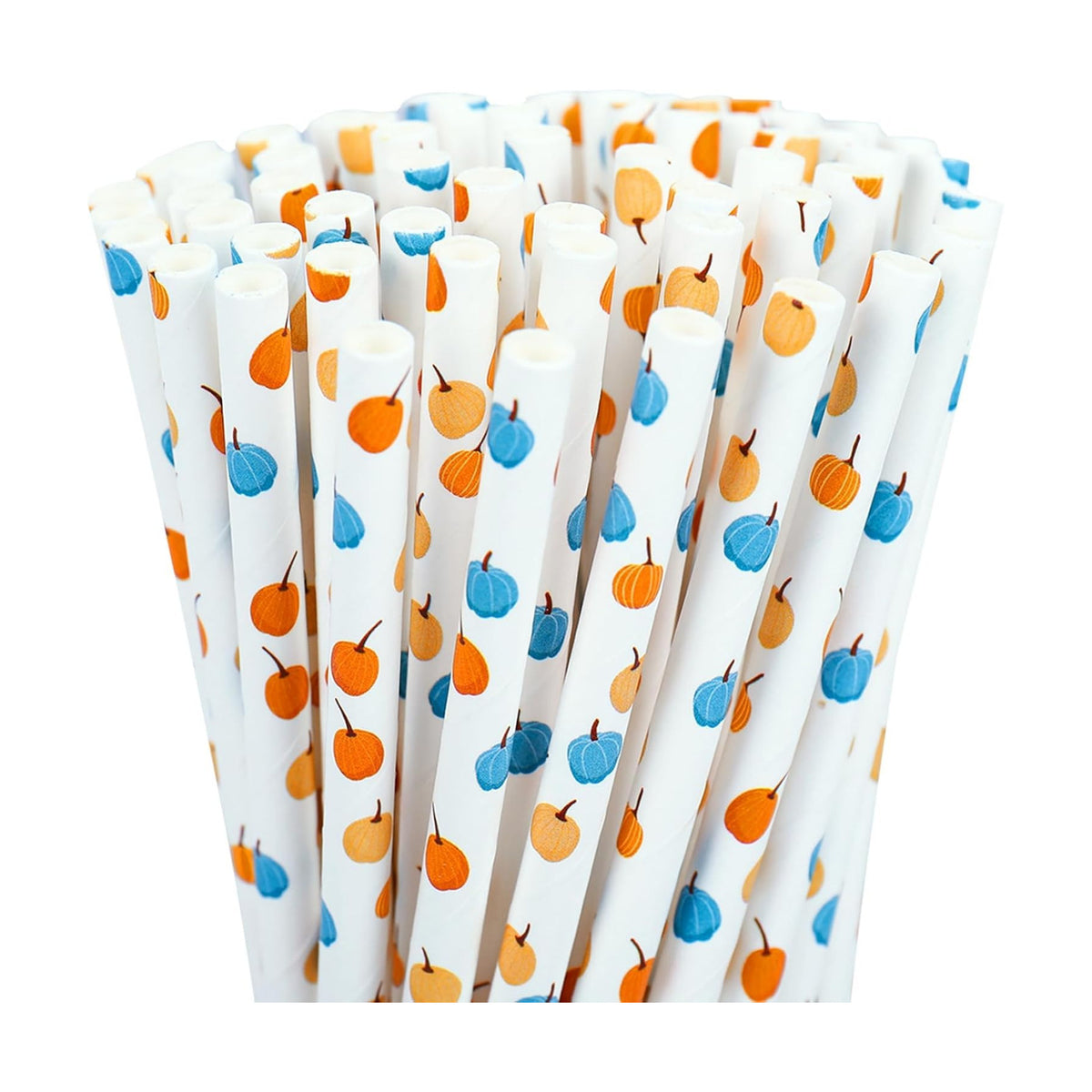 Whaline 200Pcs Fall Paper Straws Blue Orange Pumpkin Disposable Straws Little Pumpkin Baby Shower Drinking Straw for Autumn Harvest Thanksgiving Halloween Party Supplies