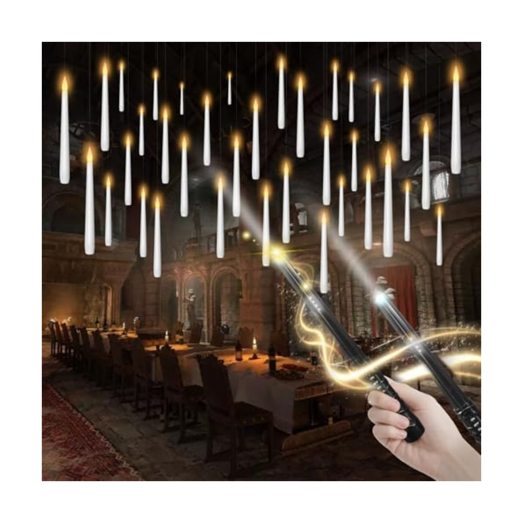 kakoya Flameless Floating Candles with Wand,36 Pcs Magic LED Hanging Taper Candles,Flickering Battery Operated Taper Candle with Wand Remote for Halloween Decorations Best Gift(White)