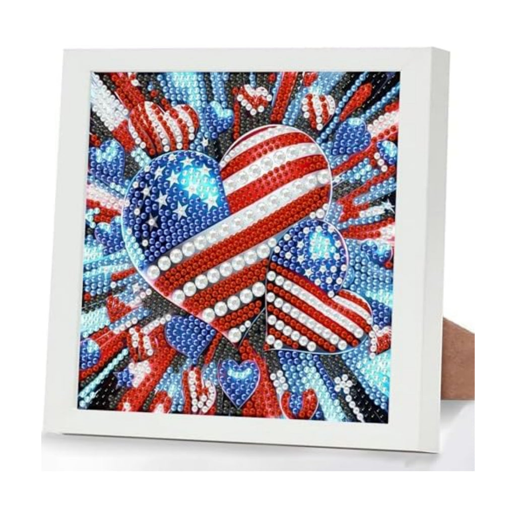 Patriotic Diamond Art Kits for Kids with Frame, American Flag Diamond Painting Kits for Kids Ages 4-8-12, 4th of July Easy Diamonds Gem Art Craft for Girl Boy, Gift Package for and Home Decor 7x7inch