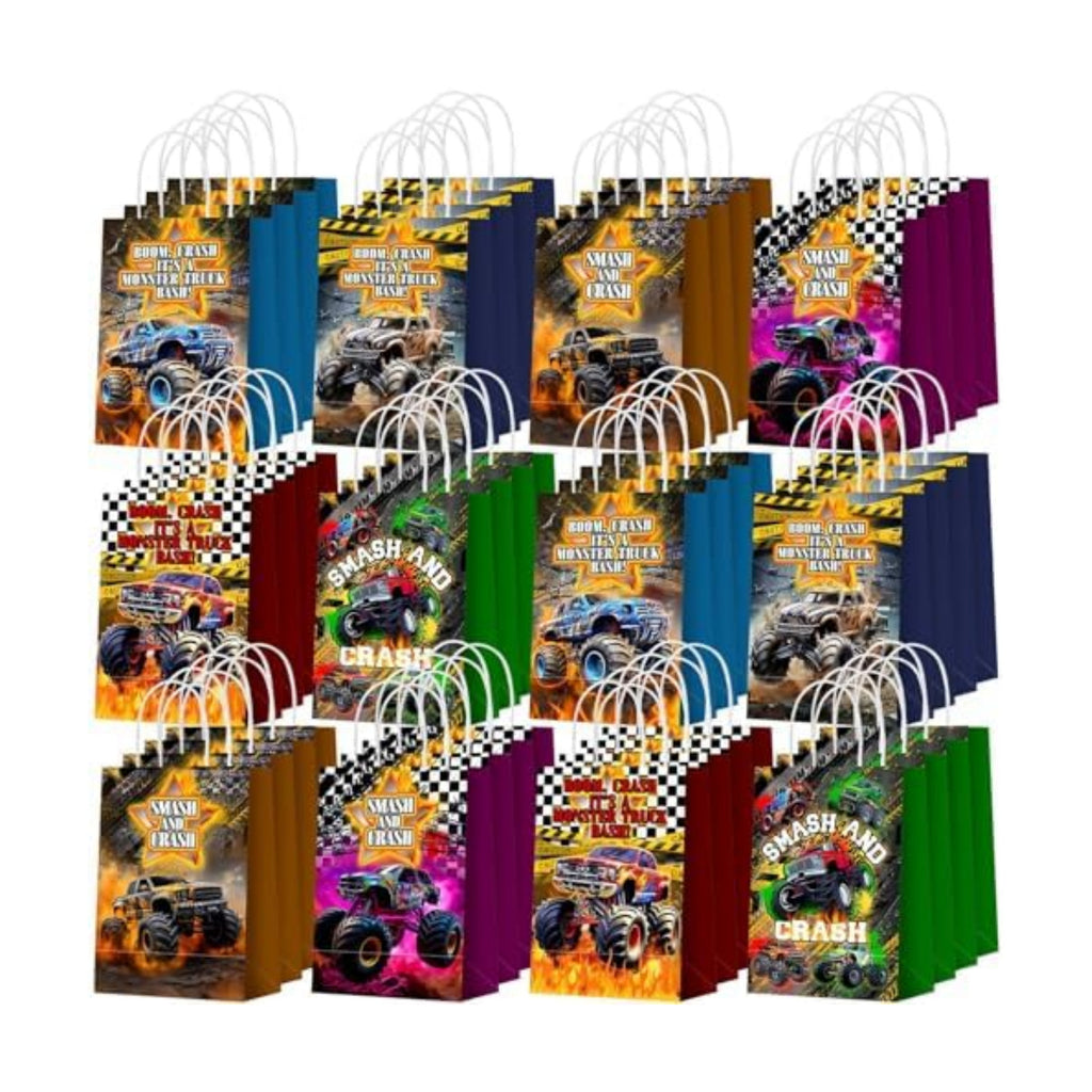 Kolldenn 48 Pcs Monster Truck Goodie Bags with Handles Truck Party Bags