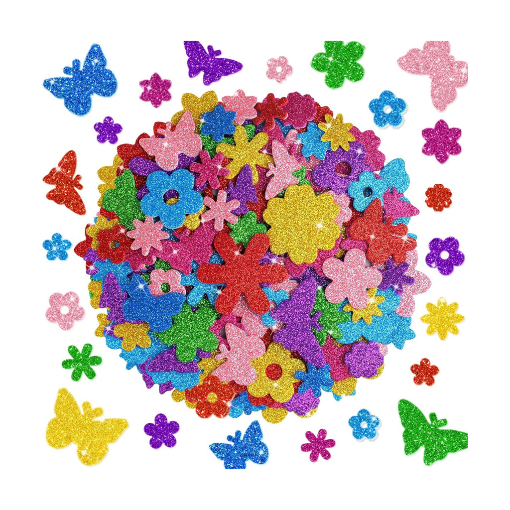 512 PCS Glitter Foam Stickers,Foam Flower&Butterfly Shapes Stickers,8Colors