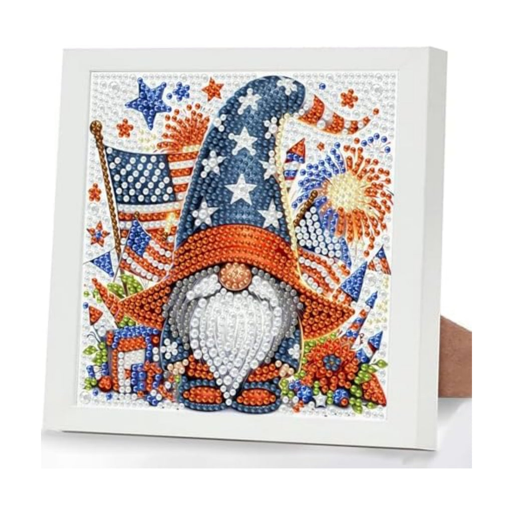 Gnome Diamond Art Kits for Kids with Frame, American Flag Diamond Painting Kits for Kids Ages 4-8-12, 4th of July Easy Diamonds Gem Art Crafts for Girls Boys, Gift Package for and Home Decor(7x7inch)