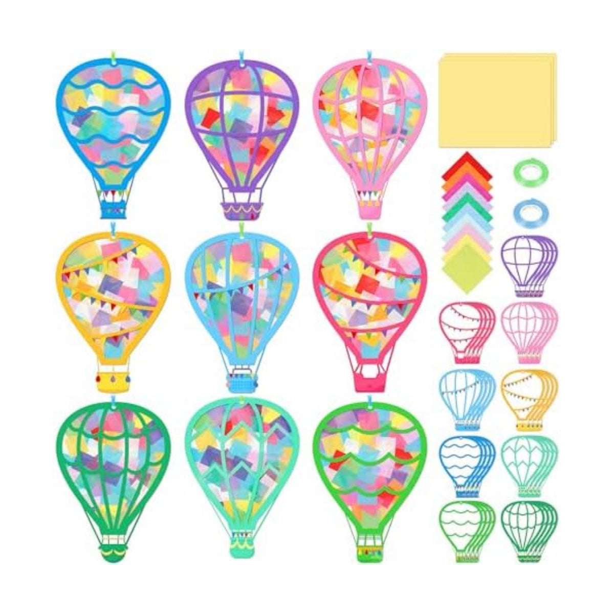 Renbuzhu 48PCS Back to School Crafts: Paper Hot Air Balloon Suncatchers DIY Kits, Summer Window Stained Glass Effect Art Supplies