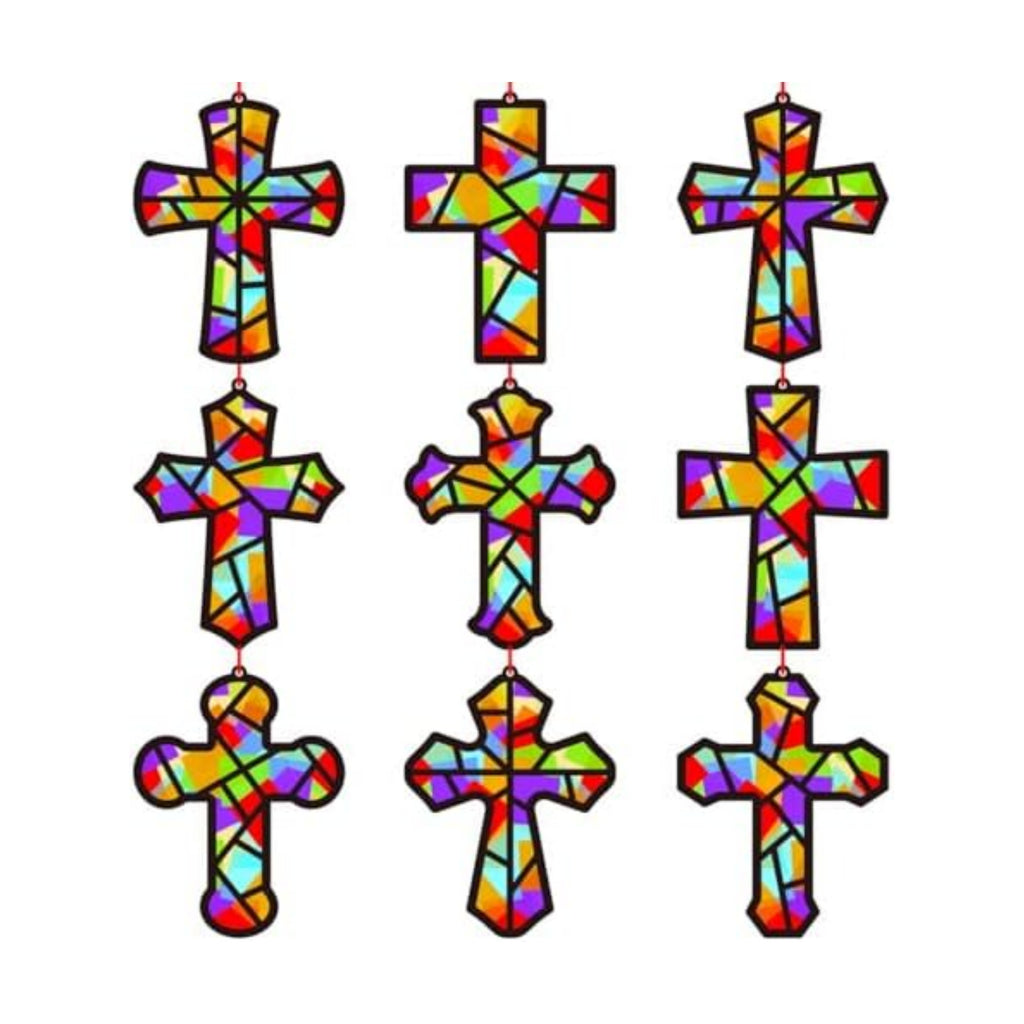 Renbuzhu 48PCS Sunday School VBS Crafts Bulk: Paper Cross Nativity Suncatchers, Jesus Religious Christian Activity DIY Kits Church Decorations, Window Stained Glass Effect Art Supplies