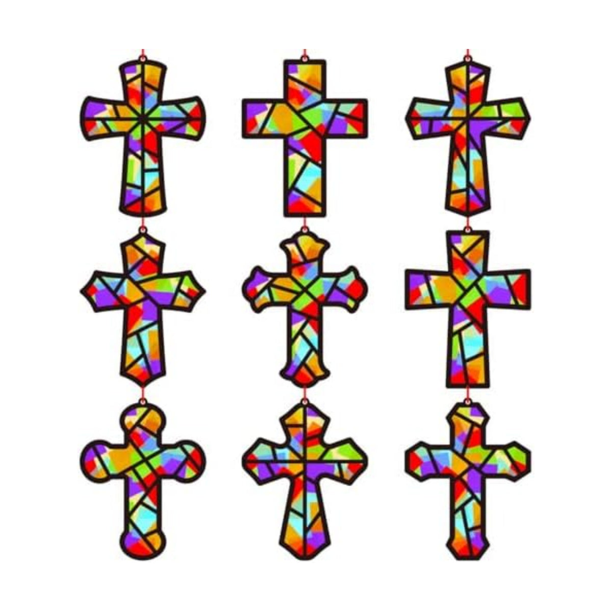 Renbuzhu 48PCS Sunday School VBS Crafts Bulk: Paper Cross Nativity Suncatchers, Jesus Religious Christian Activity DIY Kits Church Decorations, Window Stained Glass Effect Art Supplies