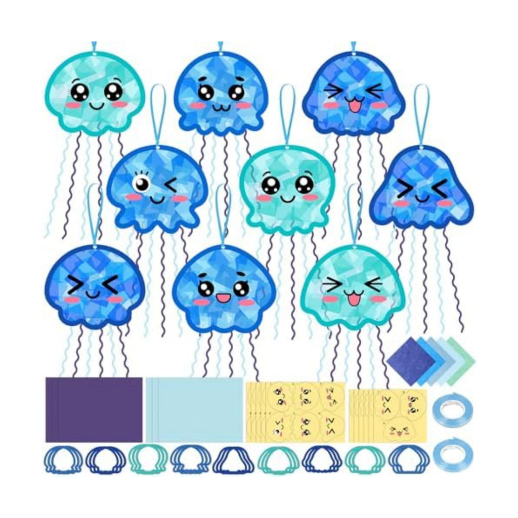 48PCS Summer Crafts: Paper Jellyfish Suncatchers DIY Kits, Window Stained Glass Effect Art Supplies
