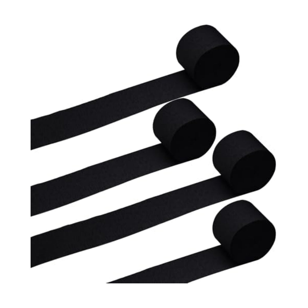 FOONEA Crepe Paper Streamers - 4 Rolls 330ft Black Crepe Paper for Party, Wedding, Birthday & Baby Shower Decorations