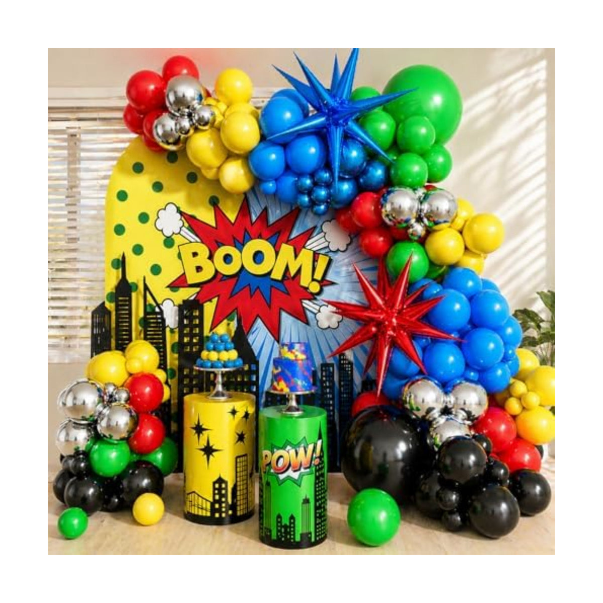 137Pcs Red Blue Yellow Green Black Balloon Arch Kit