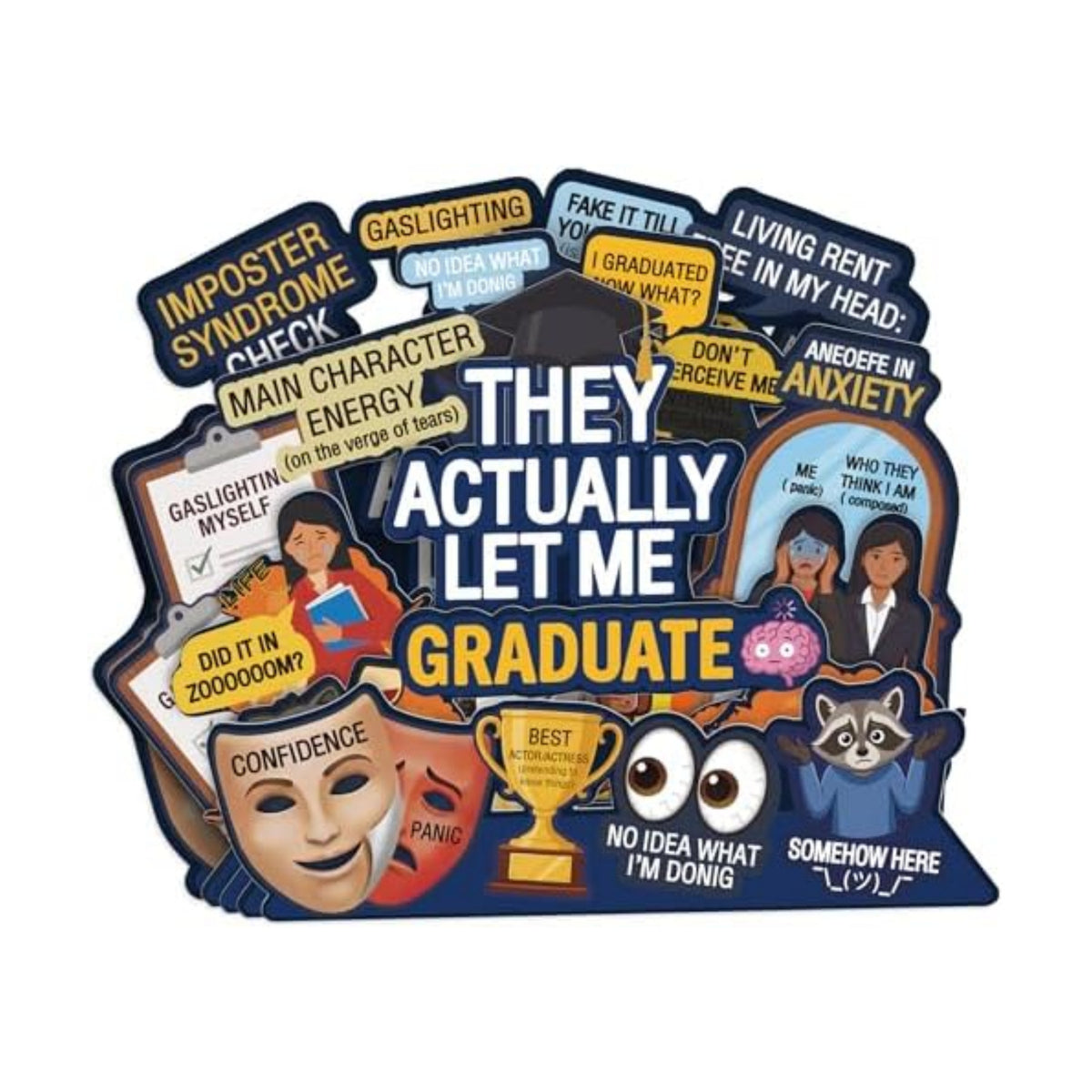 D4DREAM Funny Pop Up Graduation Card - Gen Z Meme Style They Actually Let Me Graduate, Imposter Syndrome Funny Graduation Cards for Him, Her, High School College Grads 5-Layer Humorous Grad Gift
