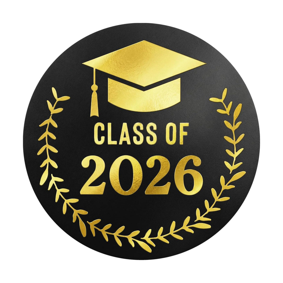 100 Pack Class of 2026 Graduation Stickers – Black Gold Foil Embossed Labels for Senior Graduates – Metallic Seals for Graduation Announcements, Party Favors & Gift Envelopes (Black Gold)