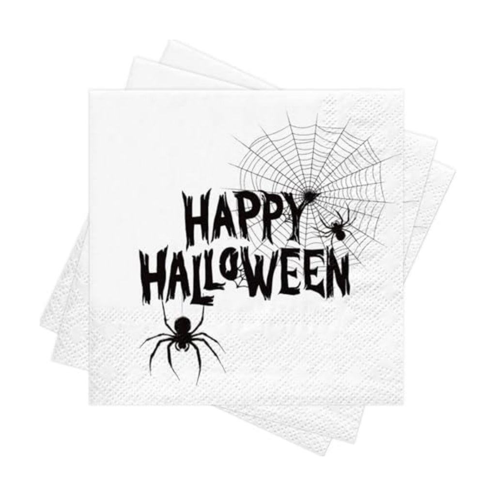 RUSPEPA 25 Pcs Black Halloween Napkin Paper, 3 Ply Happy Halloween Spider Web and Spider Design Disposable Cocktail Napkins for Halloween Party, Spooky Table Decor, Birthday, 5 x 5 Inch