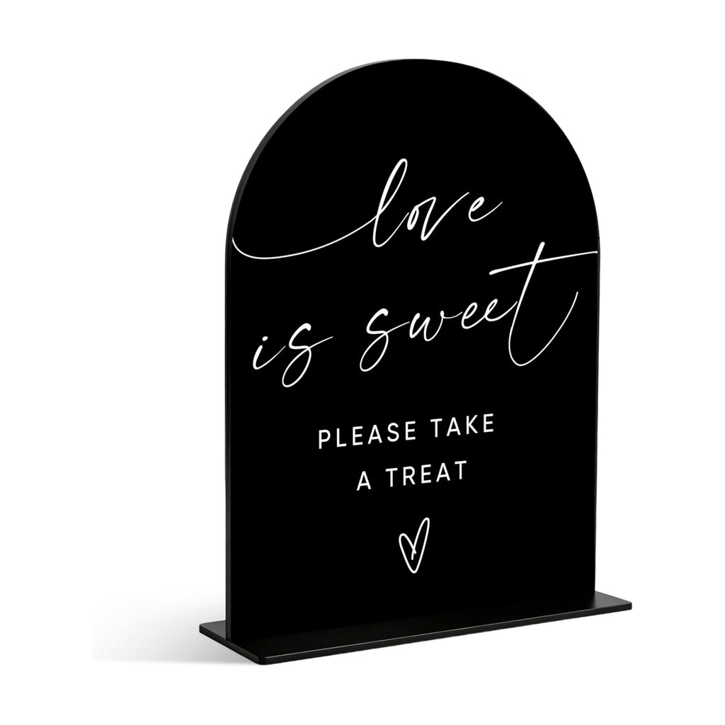 Love Is Sweet Sign for Wedding Decoration, Wedding Signs for Ceremony and Reception, Bridal Shower Decor, Bridal Shower Centerpieces For Tables, Engagement Party Decor, Black Arch Acrylic Sign, 01