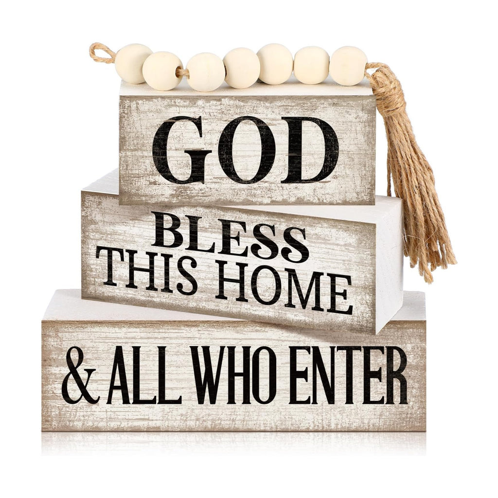 Moucuny 4 Pcs Christian Table Decor Rustic God Bless This Home Stacked Sign
