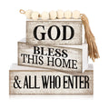 Moucuny 4 Pcs Christian Table Decor Rustic God Bless This Home Stacked Sign