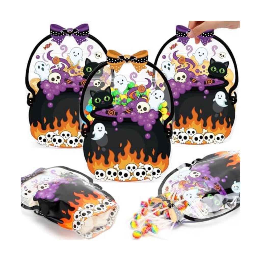 Fuutreo 25 Pcs Halloween Treat Bags with Handles, Purple Cauldron Plastic