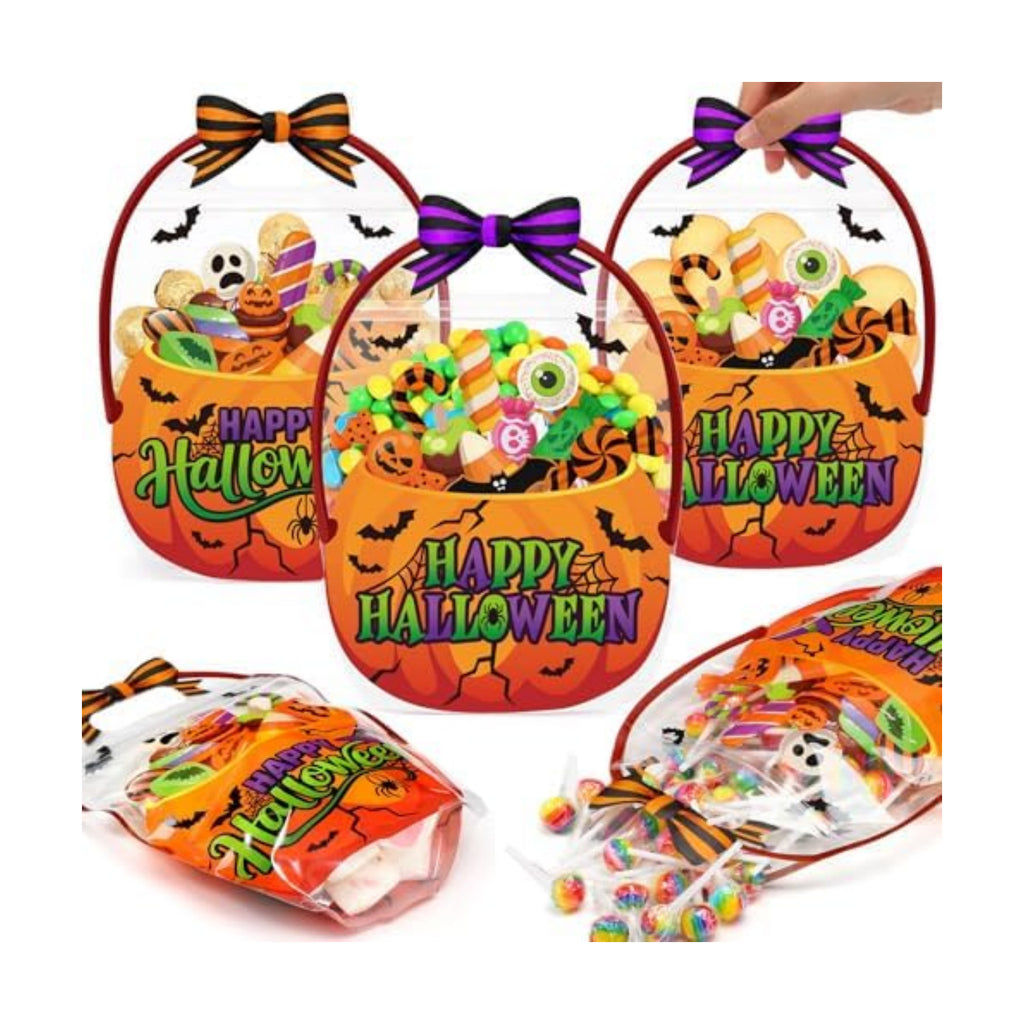 Fuutreo 25 Pcs Halloween Treat Bags with Handles, Horror Candy Plastic