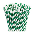 7.75" Green Straws, Green and White Striped Drinking Straws Disposable 100