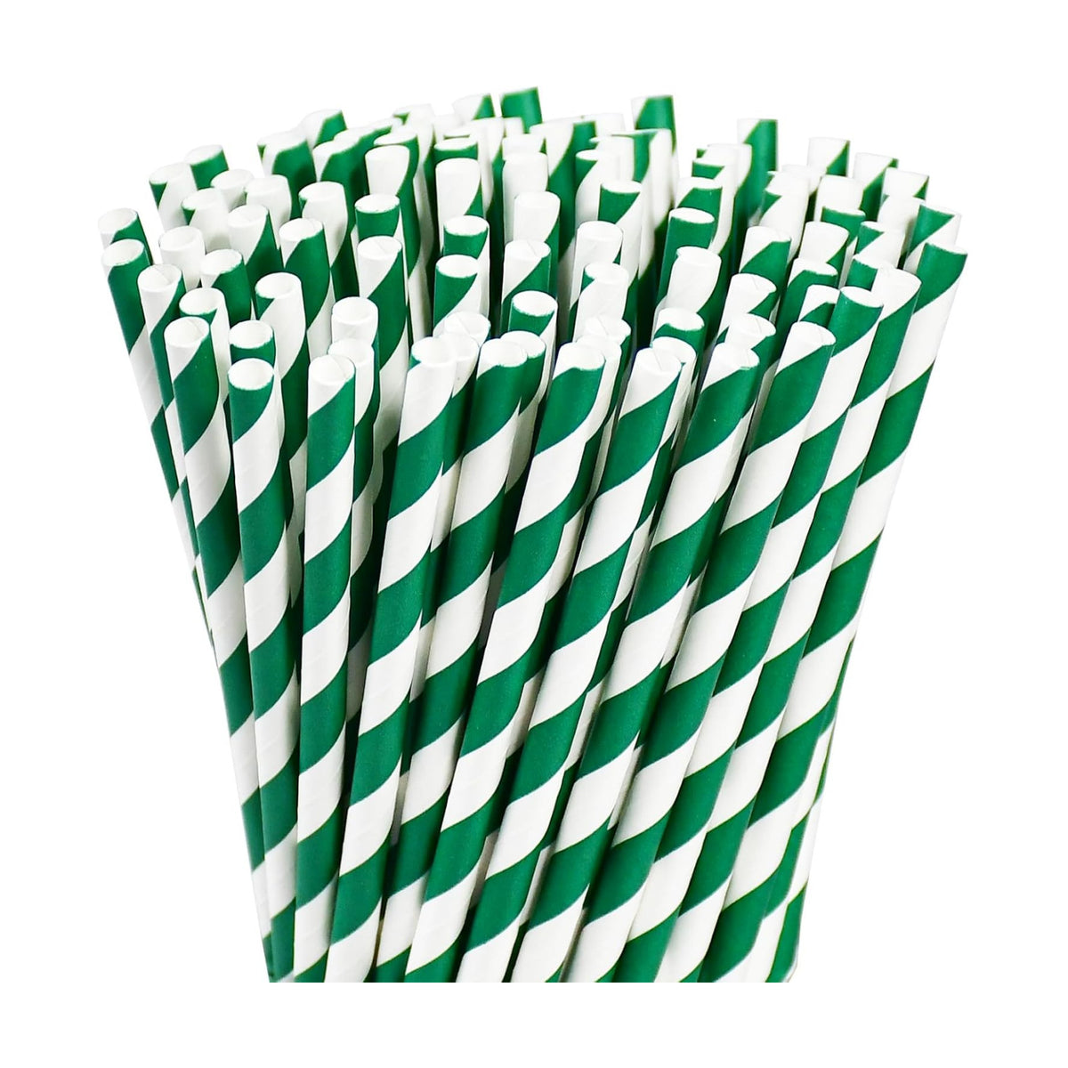 7.75" Green Straws, Green and White Striped Drinking Straws Disposable 100
