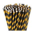 100 Black Gold Striped Paper Drinking Straws – 7.75 inch Disposable Drinking Straws for Cocktail, Halloween, Christmas, Party Supplies & Decorations