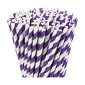 7.75" Purple Straws, Purple Striped Paper Drinking Straws, Party Straws 100