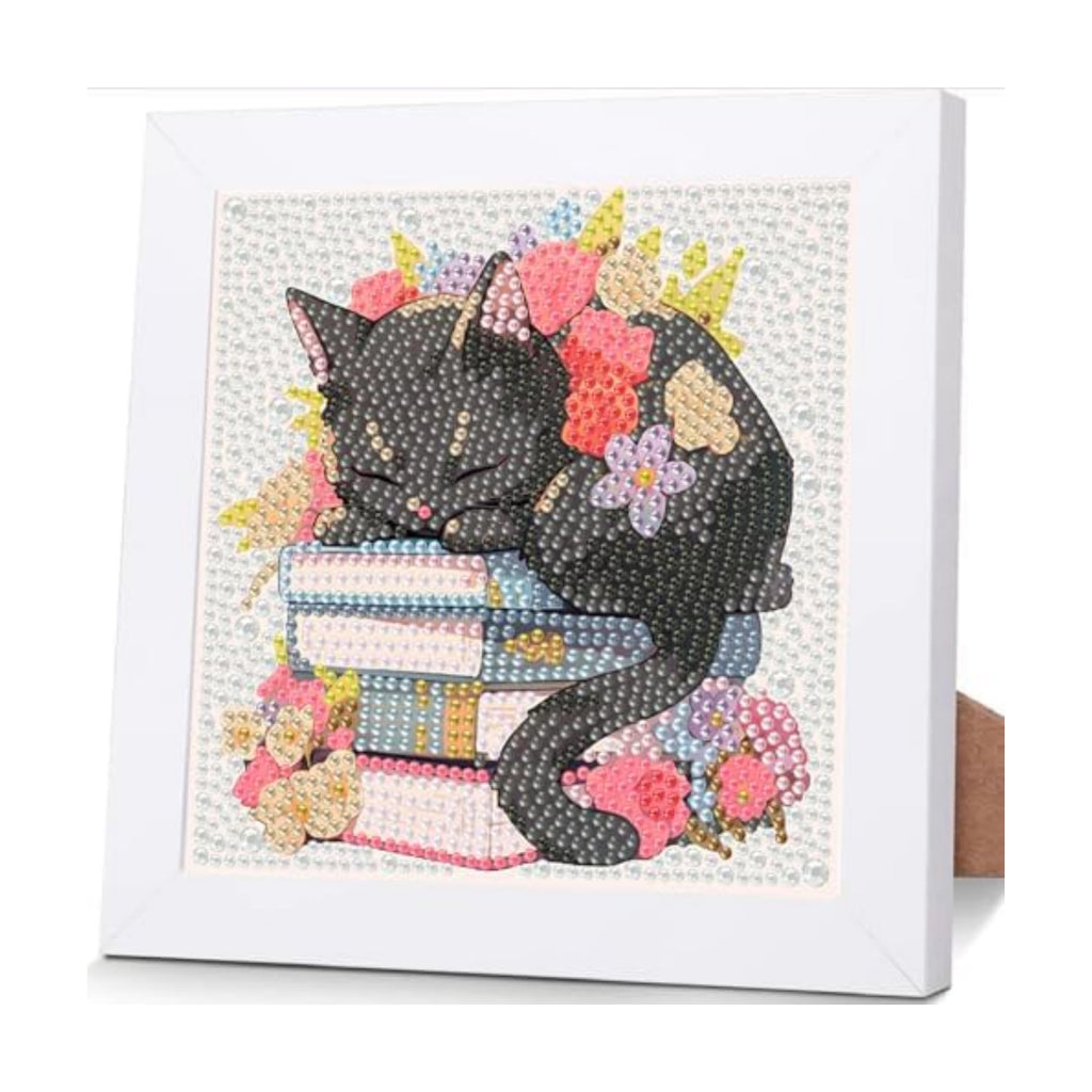 Black Cat Diamond Art Kit for Kids with Frame,Diamond Painting Kit for Kids