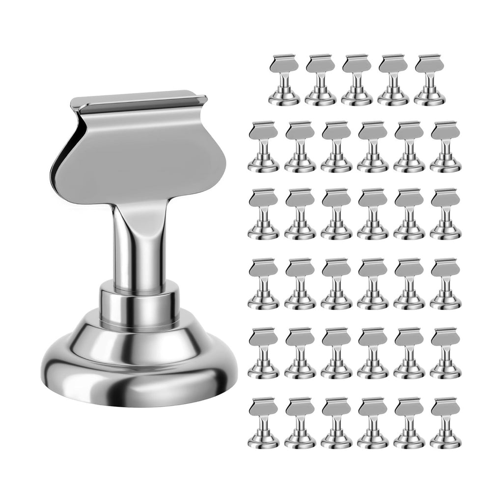 ERYTLLY 36 PK Place Card Holders 1.7 inches Table Card Holder Steel Card Holders for Weddings,Birthdays,Photos, Memo Notes, Restaurants (Silver 36PK)