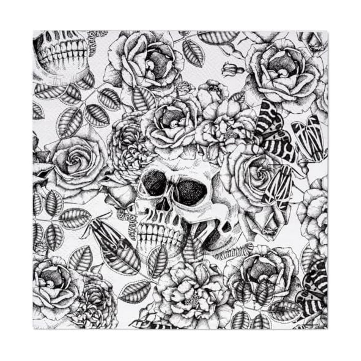 WRAPAHOLIC 50Pcs Halloween Cocktail Napkins - 3-Ply Black Gothic Skull Disposable Paper Napkins for Halloween, Birthday, Party - 5 x 5 In