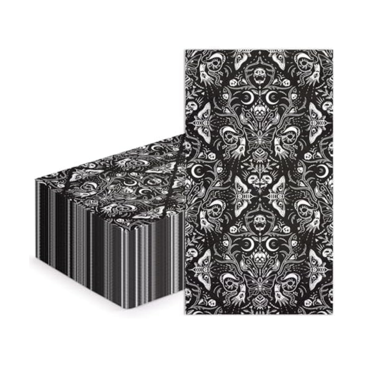 WRAPAHOLIC 50Pcs Gothic Halloween Paper Napkins - 3-Ply Black and White Skull Moth Gothic Guest Disposable Hand Towels for Bathroom, Halloween, Birthday, Holiday - 4.3 x 7.9 In