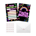 Neon Rainbow Party Invitations 20 Set, Glow in The Dark Vibrant Invite Cards Double Sided Design with Envelopes & Stickers, Neon Theme Birthday Invitation Supplies for Kids Disco Festival Rave Party