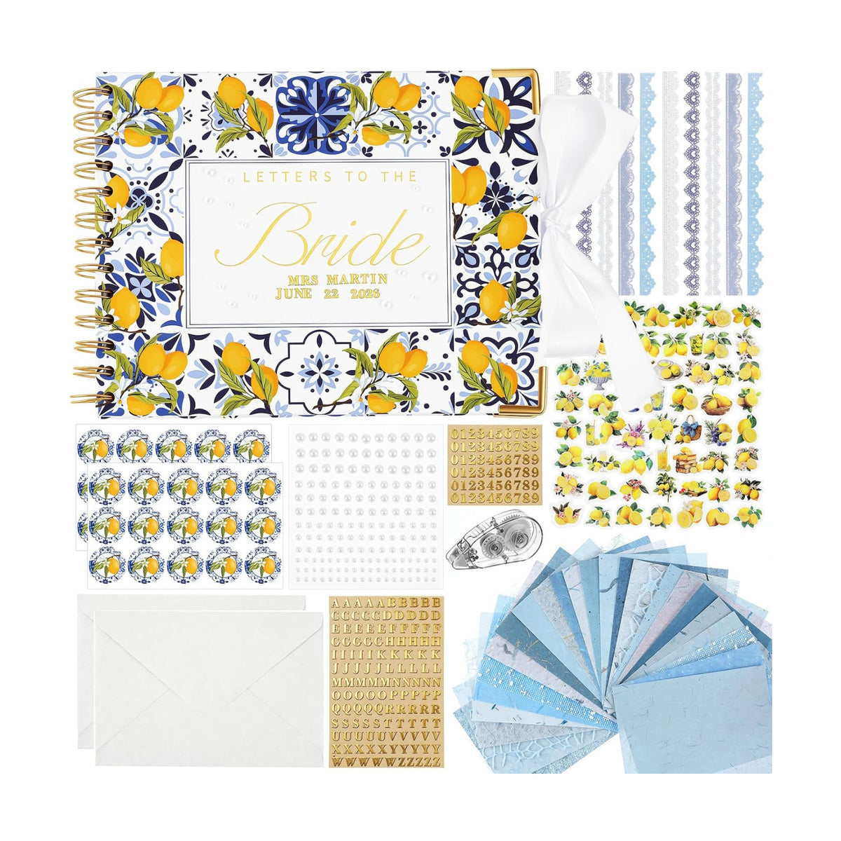 Letters to Bride Scrapbook,8.5 X 7 Inch,Lemon,Yellow, Blue