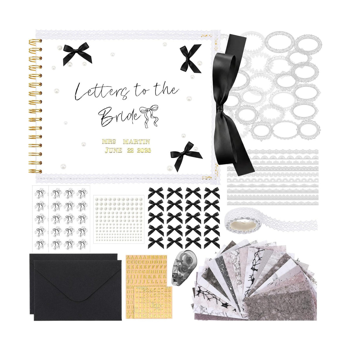 Letters to Bride Scrapbook,8.5 X 7 Inch,Bow,Black