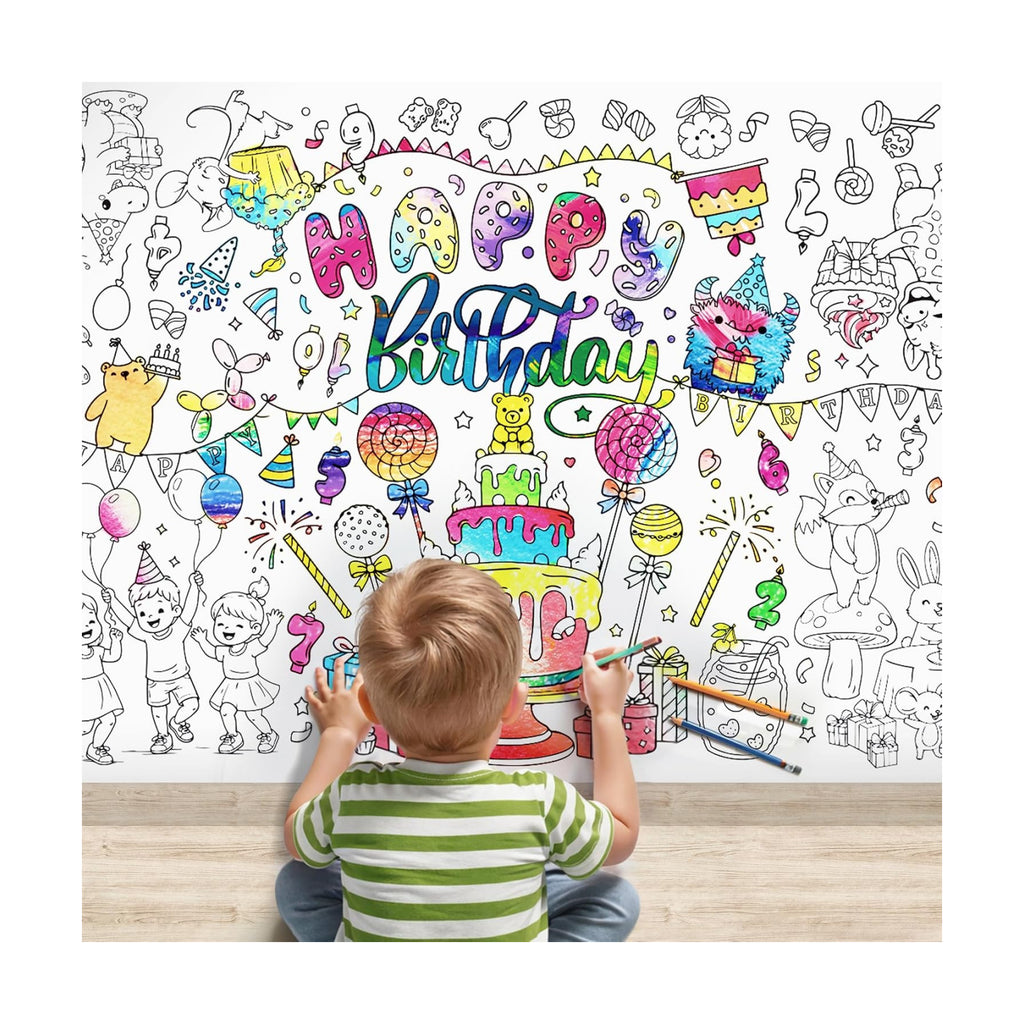 X-Protector Happy Birthday Coloring Poster - 75"x30" Large Coloring Sheets