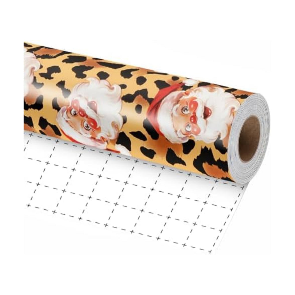 LaRibbons Christmas Santa Wrapping Paper, Vintage Santa on Cheetah Print