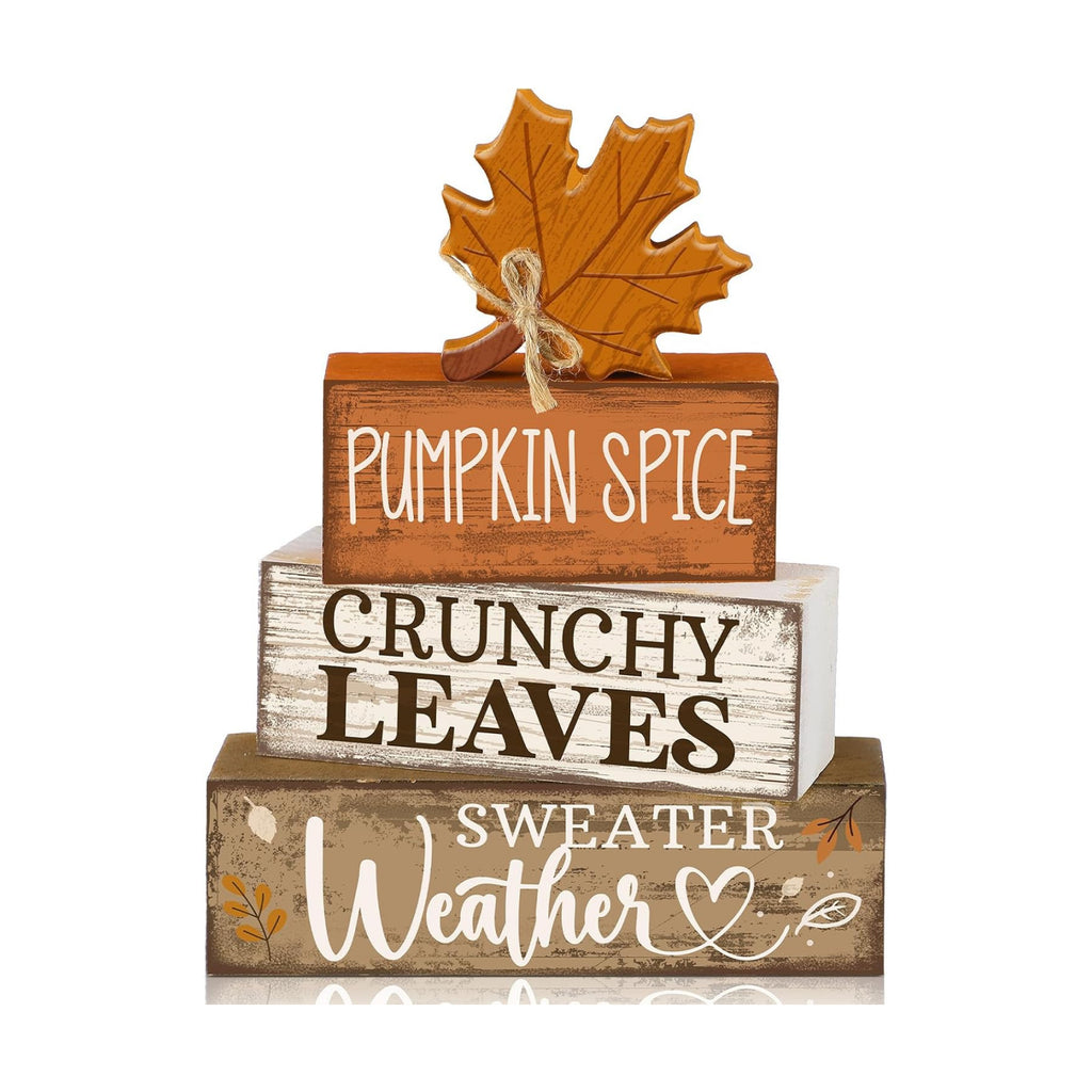 Moucuny 4 Pcs Fall Wooden Tiered Tray Decor Rustic Farmhouse Signs