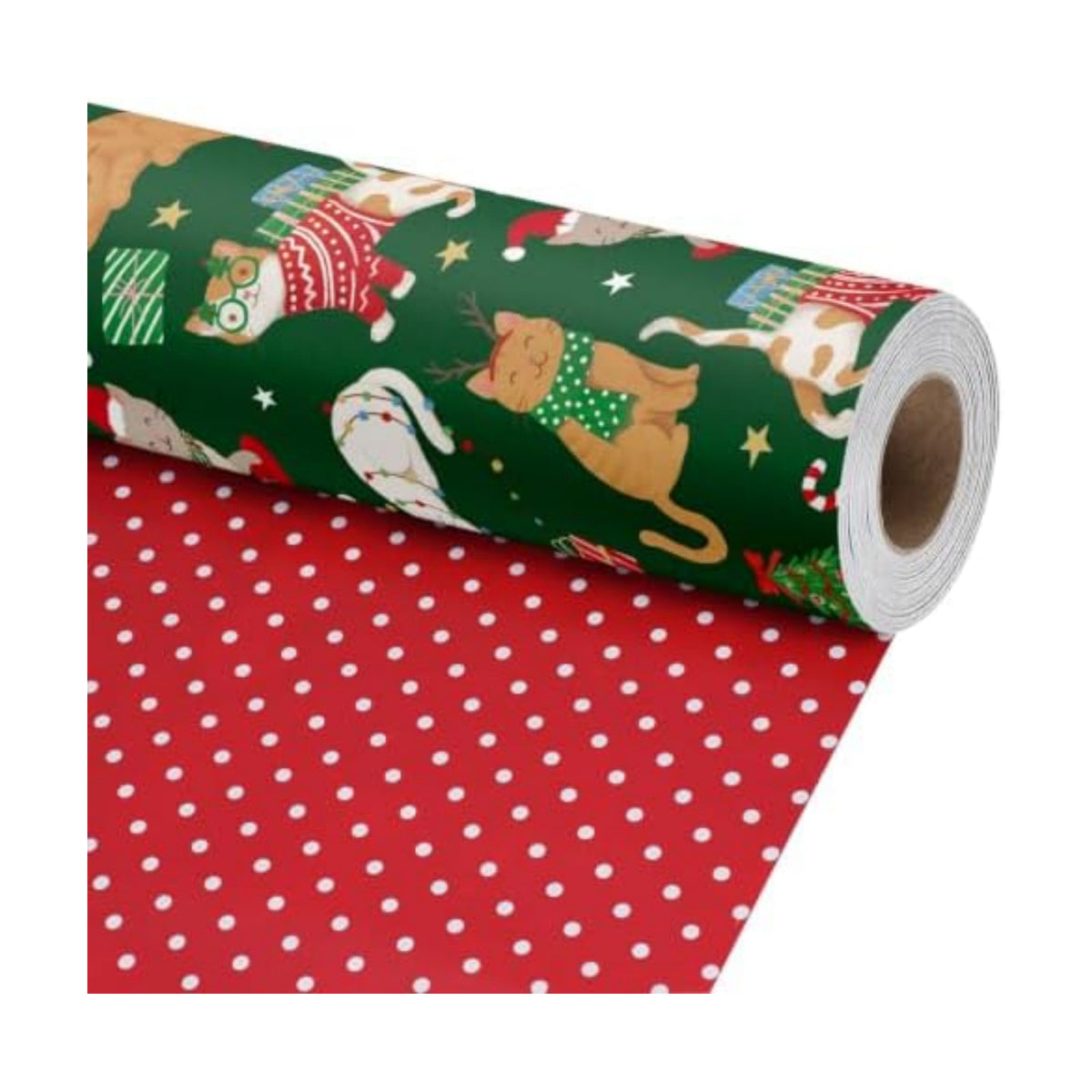 LaRibbons Reversible Cat Christmas Wrapping Paper Roll Pet 17 In x 33 Ft