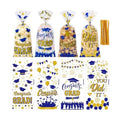 QOIUSO 100 PCS Graduation Cellophane Treat Bags - Congrats Graduates Candy Plastic Clear Goodies Wrapping Bags with 110 PCS Twist Ties for Graduation Day Grad Party Supplies