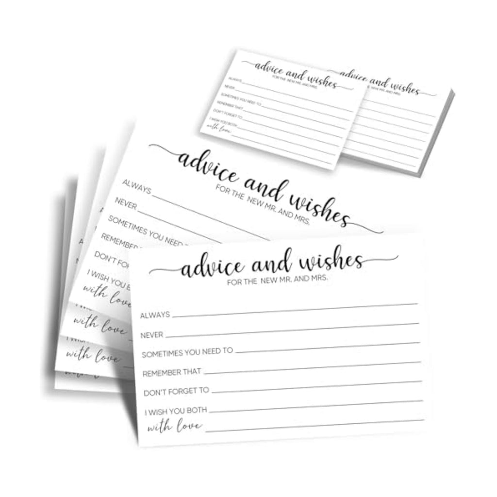 60-Count Advice and Wishes Cards for the New Mr. and Mrs. - 300GSM Heavyweight Wedding Advice Cards for Reception, Bridal Shower, Marriage Wishes for Bride and Groom - 4x6 (Actual 5.7x3.9)
