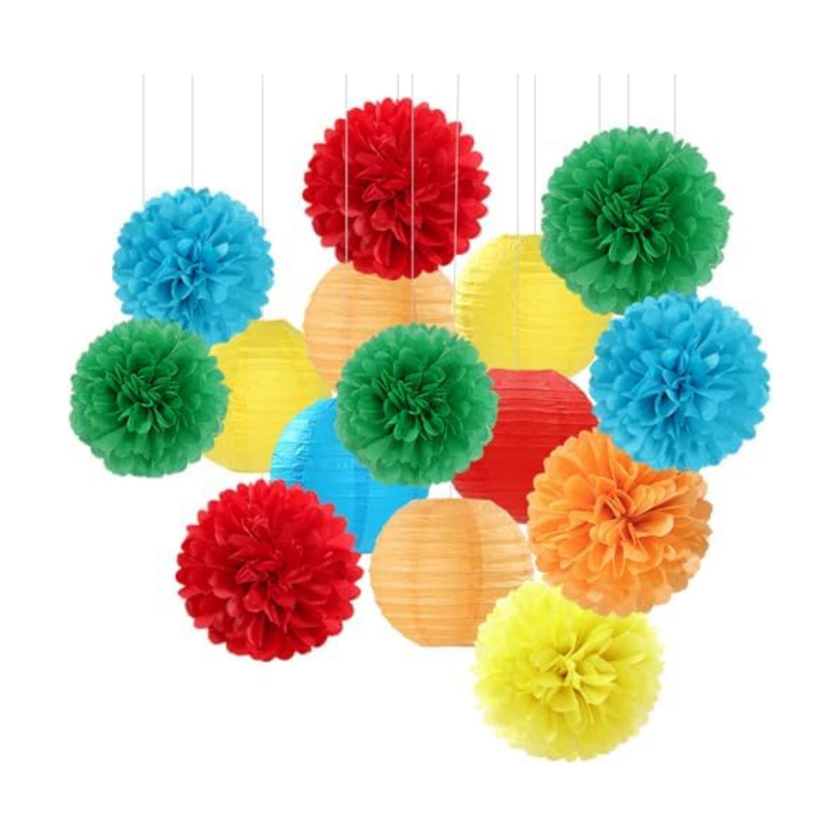 Rainbow Colorful Party-Decorations Paper-Flowers - 15pcs Welcome Back to School Tissue Pom Poms Lanterns Streamers,Carnival Video Game Kids Birthday Graduation Baby Shower Hanging Supplies Hugfond