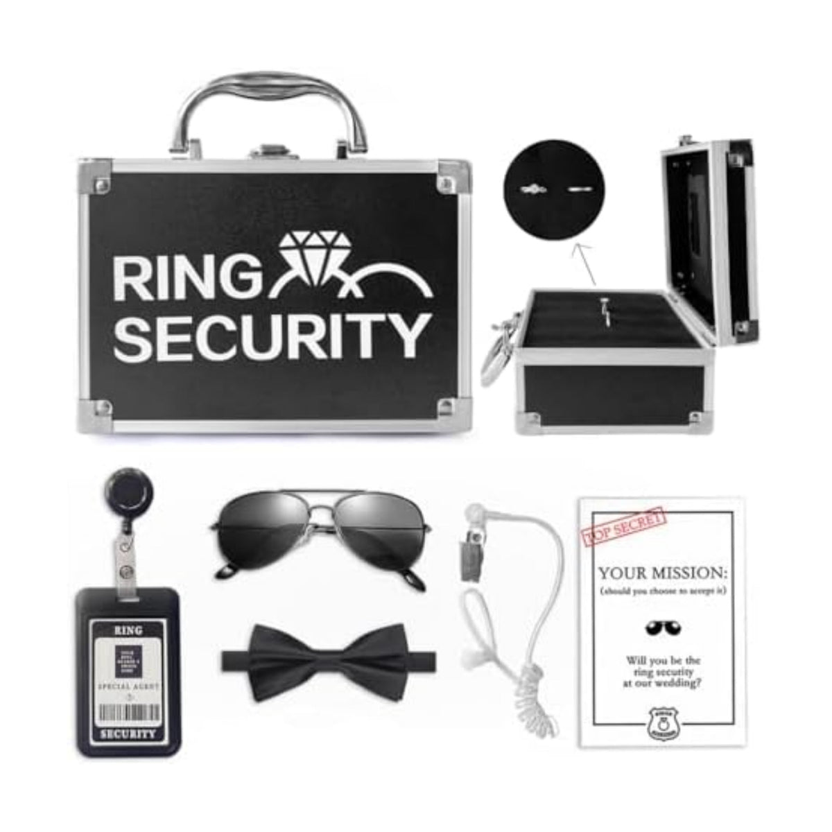 Wedding Ring Security Box for Young Boys, Portable Buckle Closured Security Briefcase with Padded Pillow Lining, Ring Bearer Gifts for Ceremony Proposal 7.9 x 5.5 x 3.5 inch (7pcs Set)