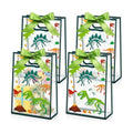 Capoda 24 Pack Dinosaur Party Favor Bags, Clear Gift Bags with Handles and Green Ribbons, Dino Goodie Treat Bag, Transparent Favor Bag for Birthday Party Supplies, Baby Shower, Classroom Rewards