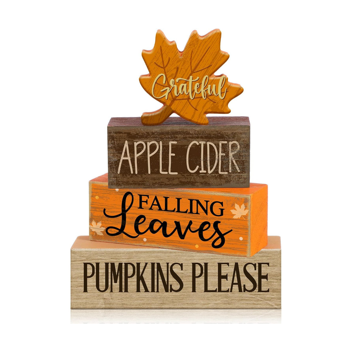 Moucuny 4 Pcs Fall Table Decor for Home, Wooden Grateful Maple Leaf Signs