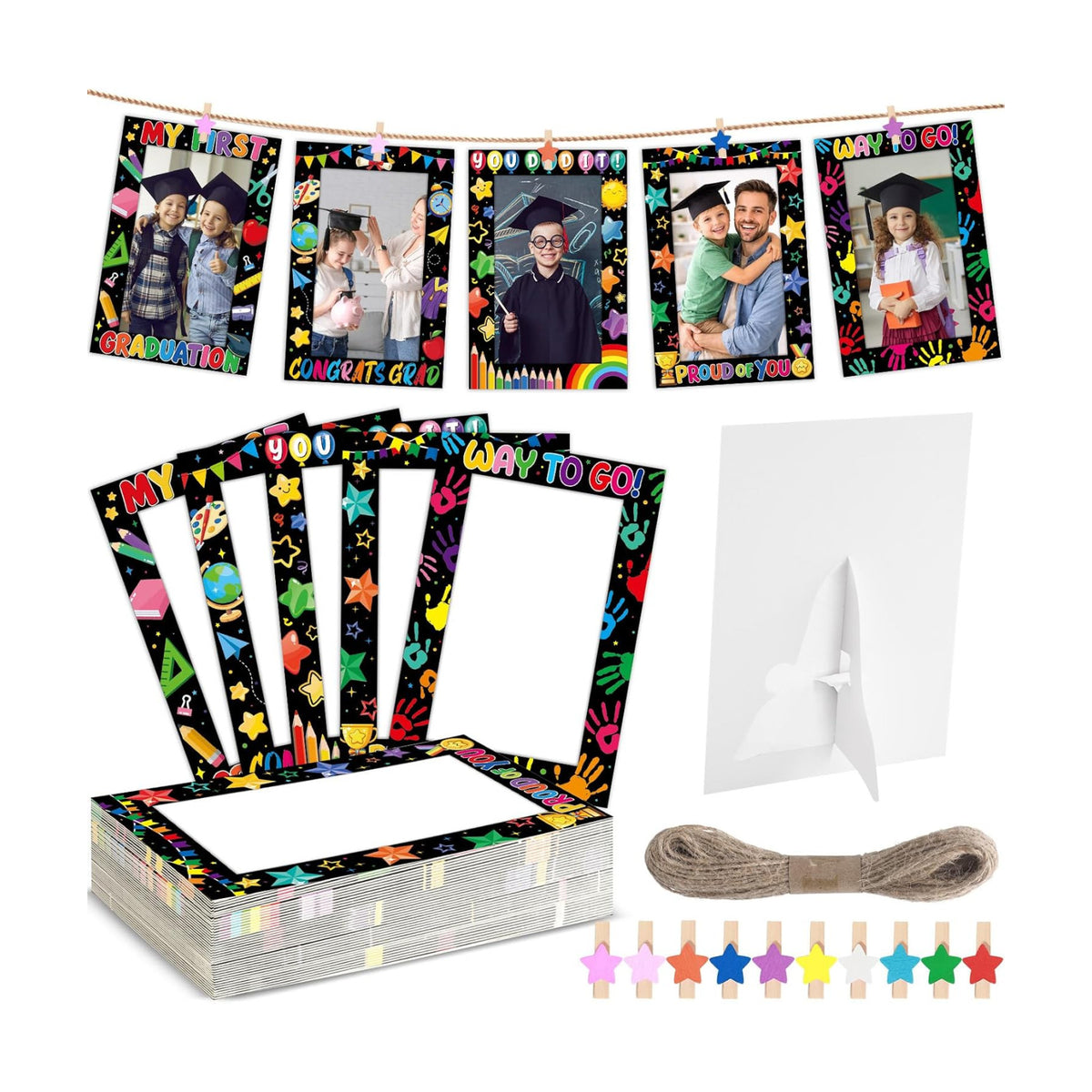 50Pcs Graduation Paper Photo Frames 4x6 K Picture Frame with Clips String