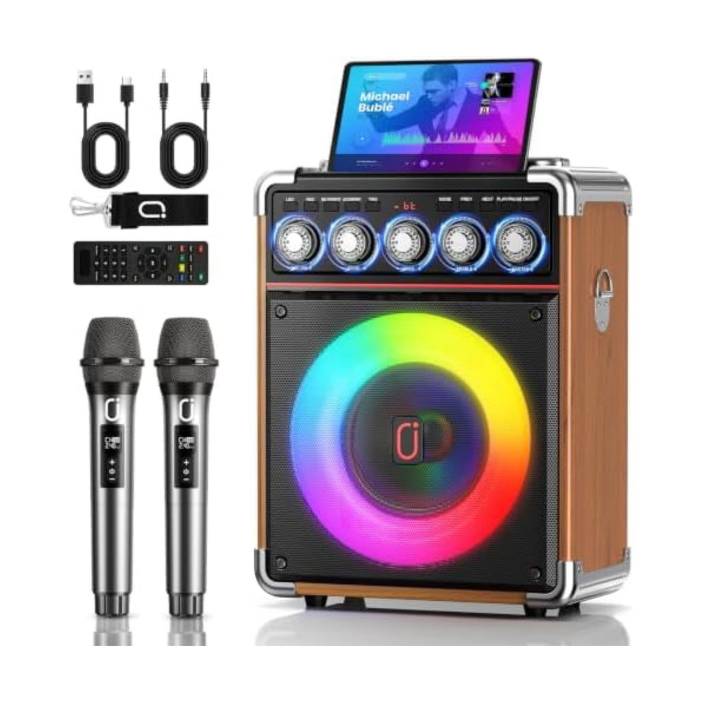 200W Karaoke Machine with Premium Wood Cabinet for Powerful Sound