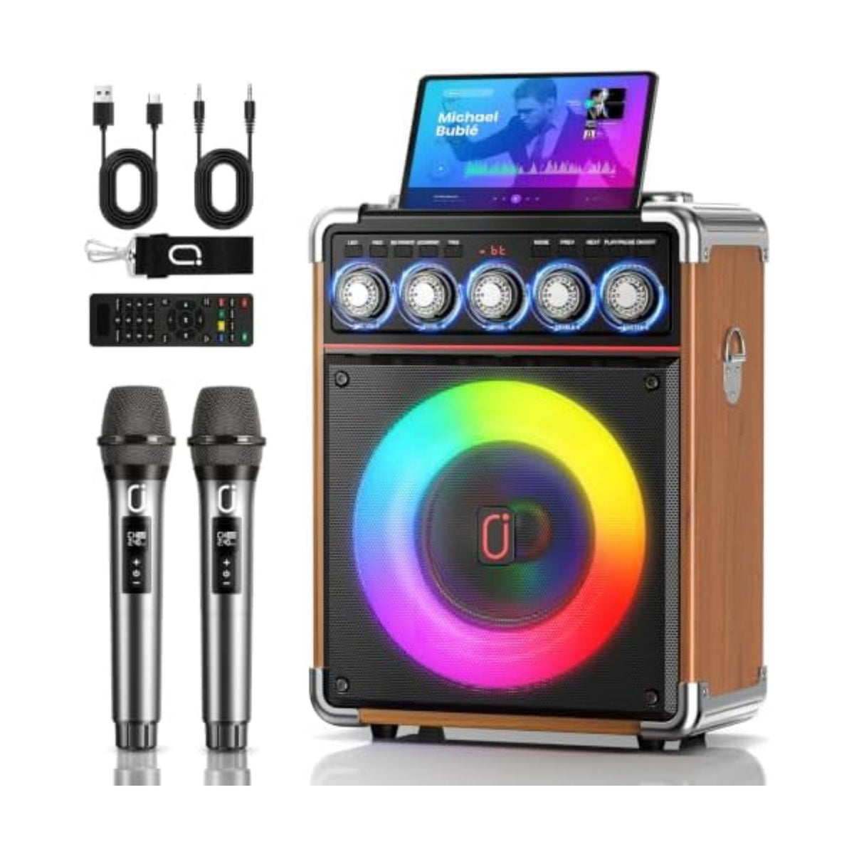 200W Karaoke Machine with Premium Wood Cabinet for Powerful Sound