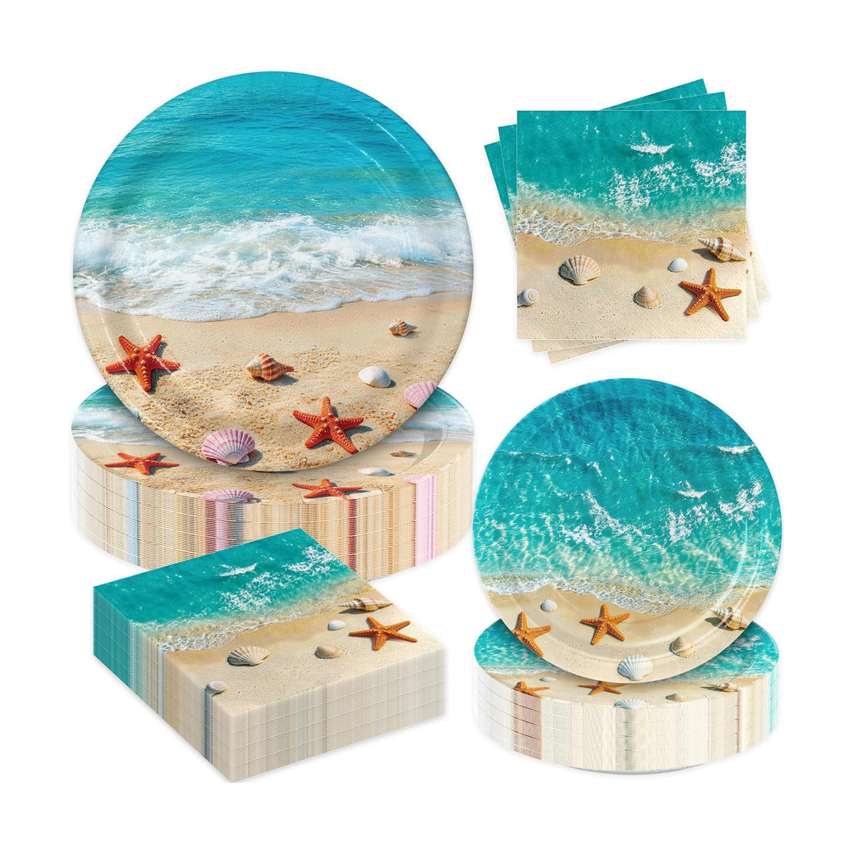 180Pcs Beach Ocean Party Plates and Napkins Set,Serves 60