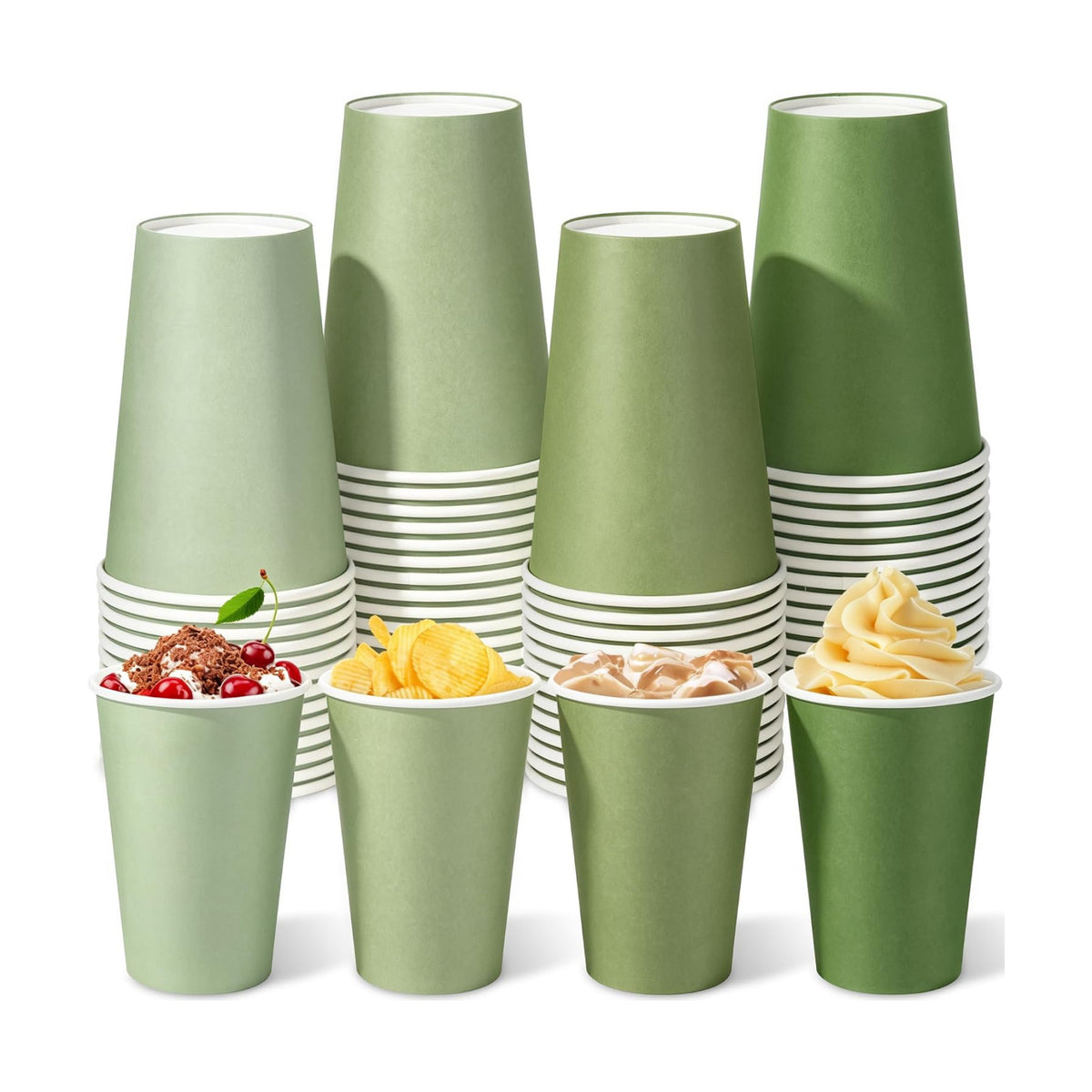 Kochorie 60 Pack 12 Ounce Disposable Gradient Green Paper Cups, Green Party Cups, Drinking Cups for Holiday Party Supplies DIY Crafts, 4 Colors