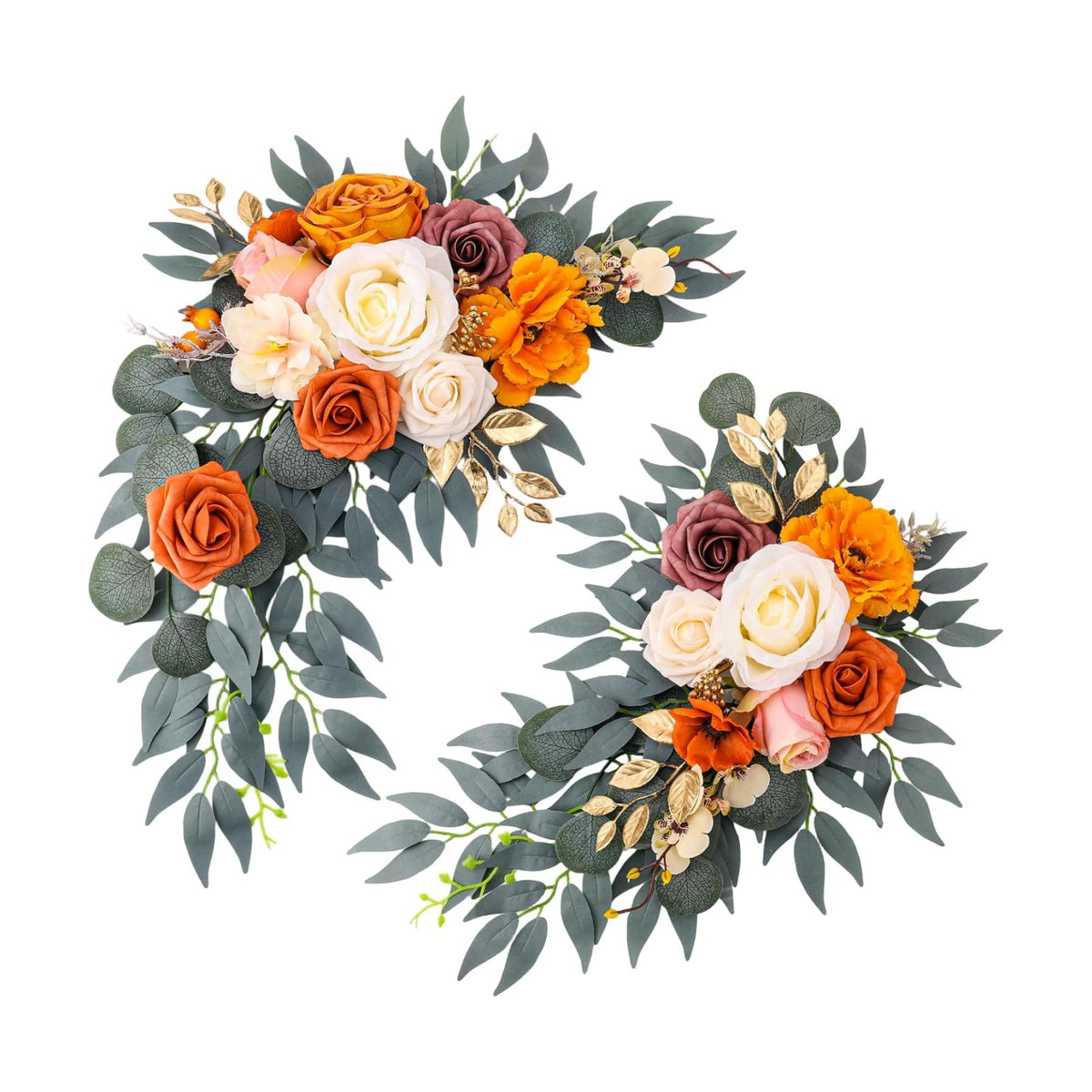 Wedding Arch Flowers Fall 2 Pcs, Fabric Floral Swag for Ceremony