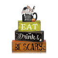 Lineshading 4 Pcs Halloween Wooden Block Signs, Eat Drink Be Scary Decor