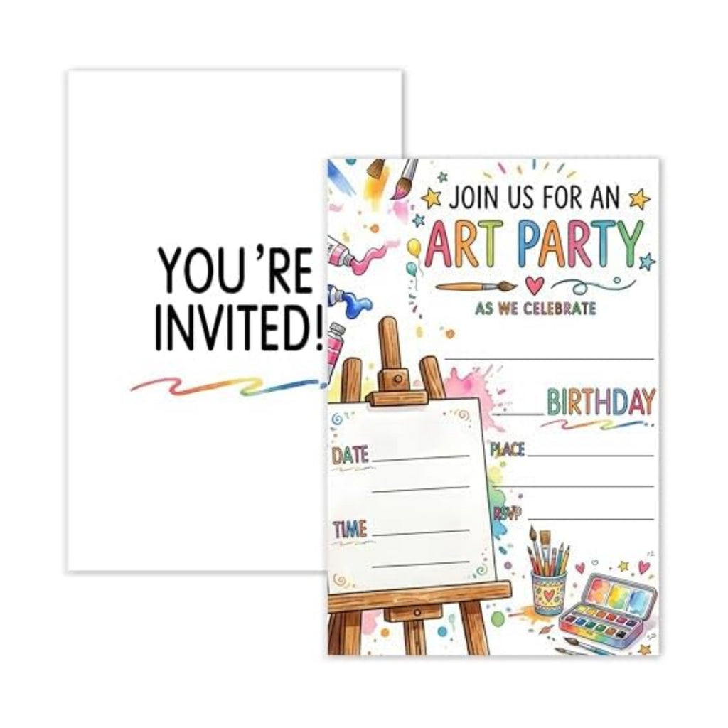 Art Birthday Party Invitation, Painting Artist Double-Sided Fill In Style Invites with Envelopes for Birthday, Art in Party Invitation For Girls, Boys, Teens, Bday Party Favor & Decoration