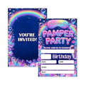 Pamper Birthday Invitation Girl, Pamper Spa Double-Sided Fill In Style Invites with Envelopes for Birthday, Glitz Glam Makeup Glow Party Invitation For Girls, Teens, Bday Party Favor & Decoration